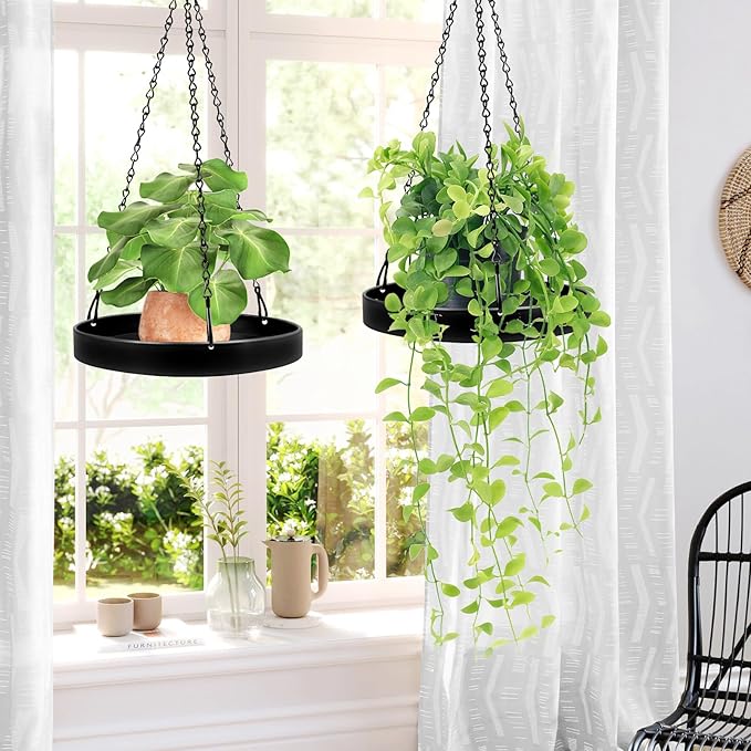 Plant Hanger Indoor Outdoor, Hanging Planter Baskets for Outdoor Indoor Plants, Hanging Plant Holder for Plants, Metal Window Plant Hanger, Black Hanging Plant Shelf, 1 Pack