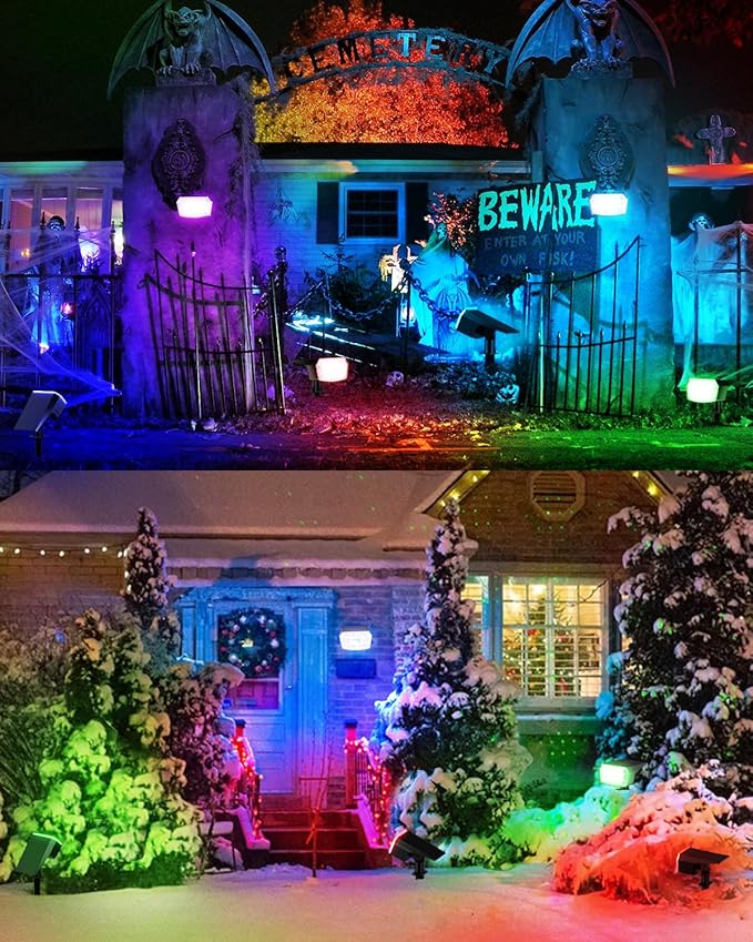 HIBOITEC Solar Spot Lights Outdoor Color Changing 59LED Landscape Lighting Solar Powered Uplights Waterproof Dusk to Dawn for Christmas Decorations Garden Yard Outdoor 8 Packs Multicolor