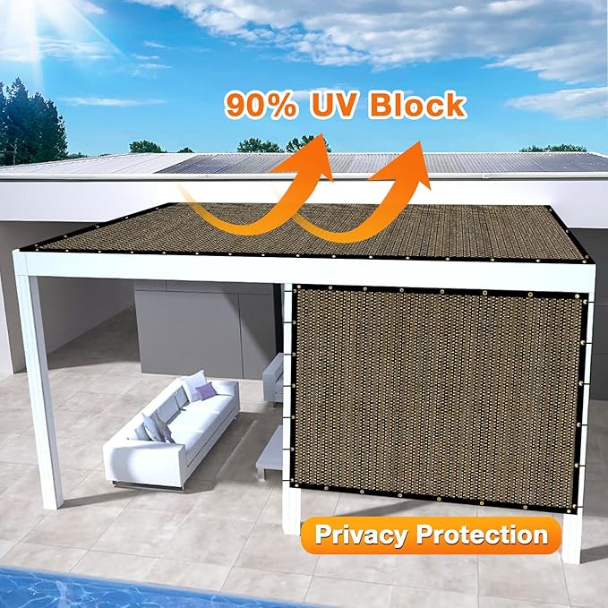 Artpuch Outdoor Pergola Shade Cover 9x9 FT Sun Shade Cloth with Grommets Mocha 90% UV Protection Canopy Patio Privacy Screen (Customized Available)