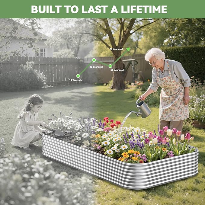 2 Pack Tall 8x4FT Raised Beds for Gardening, Corrugated Galvanized Steel Raised Garden Bed, Outdoor Metal Above Ground Garden Bed for Vegetables and Flowers