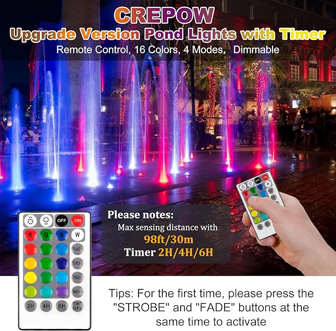 RGB Pond Lights with Timer, LED Underwater Submersible Colorful Landscape Spotlights, 98ft Remote Control IP68 Waterproof Fountain Lights for Fish Aquarium Tank Garden Yard Pool (Set of 3)