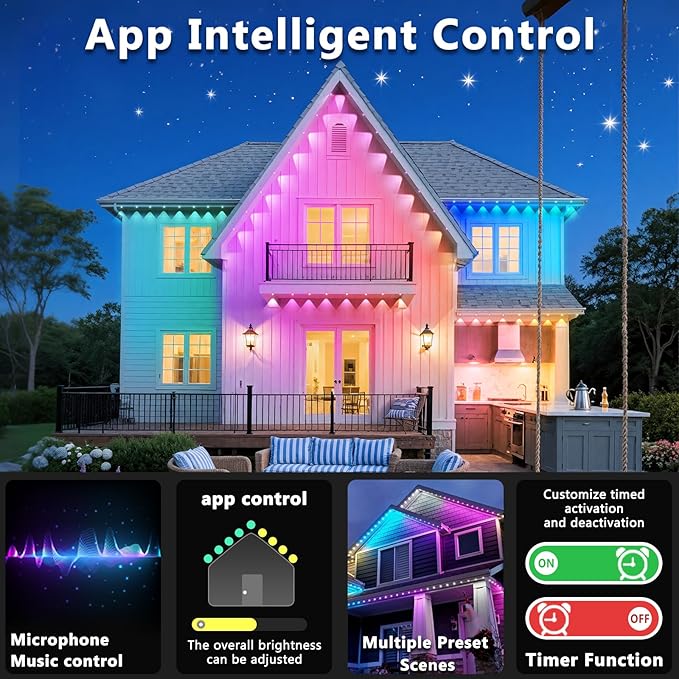 100FT Permanent Outdoor Lights for House Waterproof, IP67, Outdoor Permanent led Lights for Holidays, Daily & Pool Party Decor, Scene Modes, App/Remote Control