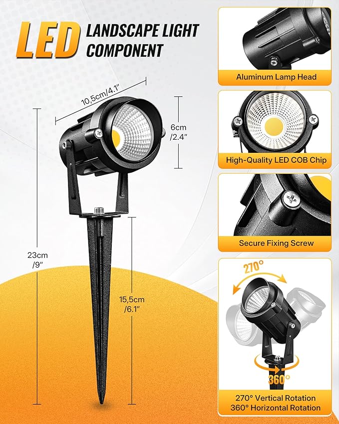 6W 700LM Low Voltage Landscape Lighting, 12V AC/DC 3000K Warm White LED Low Voltage Landscape Lights, IP65 Waterproof Outdoor Spotlights with Connectors for Garden Tree Yard 4 Pack W01SLP406