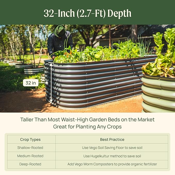 32" Extra Tall Raised Garden Bed Kits, 3.5 x 3.5 x 2.7ft Raised Planter Box Outdoor, 2 x 5 x 2.7ft Deep Root 4 in 1 Modular Metal Raised Beds for Gardening Vegetables Flowers Fruits - Pearl White