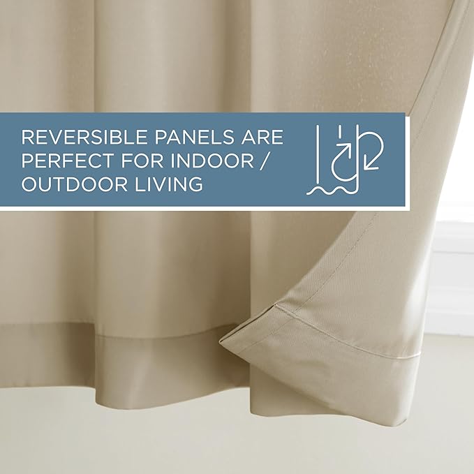 TOWN & COUNTRY BASICS Cabana Solid Heavyweight Indoor Outdoor Curtains, Light Filtering Opacity with Grommet Top, Water Repellent, 2-Pack Set, 54"x108", Taupe