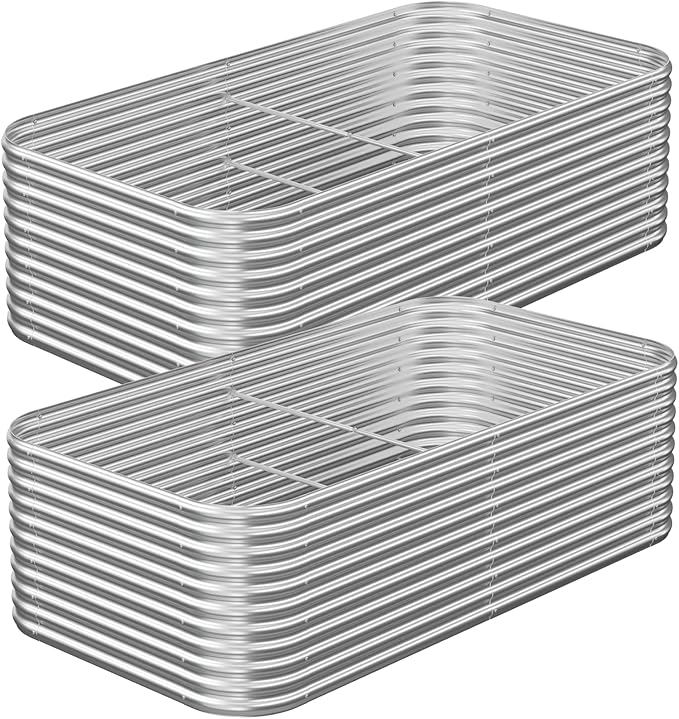 2 Pack Tall 8x4FT Corrugated Galvanized Steel Raised Garden Bed Outdoor, Metal Above Ground Garden Bed for Vegetables and Flowers, Raised Beds for Gardening-8x4x1.5FT