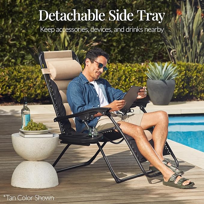 Best Choice Products Oversized Padded Zero Gravity Chair, Folding Outdoor Patio Recliner, XL Anti Gravity Lounger for Backyard w/Headrest, Cup Holder, Side Tray, Polyester Mesh - Slate Blue