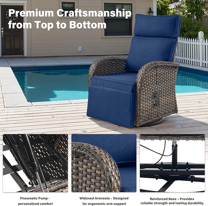 Belord 5 Piece Wicker Patio Furniture Set with 30" Propane Fire Pit Table, Outdoor Swivel Recliner Chairs with Adjustable Backrest & Footrest for Patio Conversation and Backyard Gathering