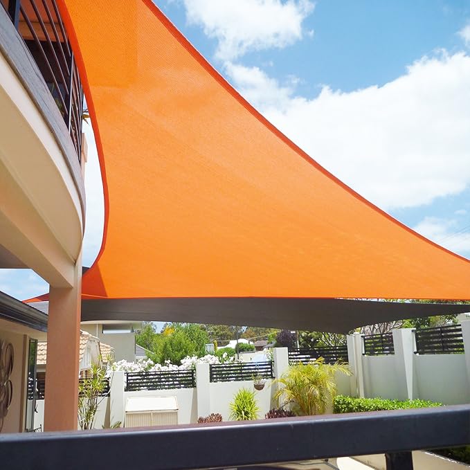 E&K Sunrise 23' x 23' x 23' Sun Shade Sail Triangle Canopy Shade Cover UV Block for Patio Backyard Garden Outdoor (Orange)