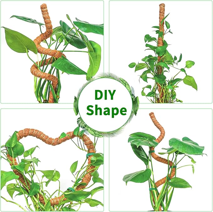 2 Pack 60 Inch Moss Pole Monstera Plant Support, Coir Moss Poles for Climbing Indoor Plants, Bendable Plant Stake Trellis for Potted Plant, Pothos, Philodendron