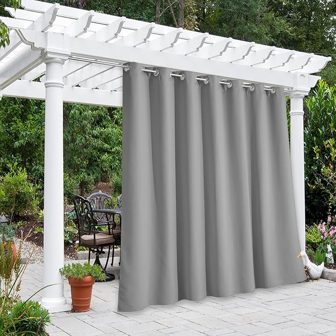 NICETOWN Blackout Outdoor Curtain for Patio Waterproof, Thermal Insulated Rustproof Grommet Privacy Indoor Outdoor Living Divider Curtain/Drape for Gazebo, Silver Grey, 1 Panel, 100" W by 108" L