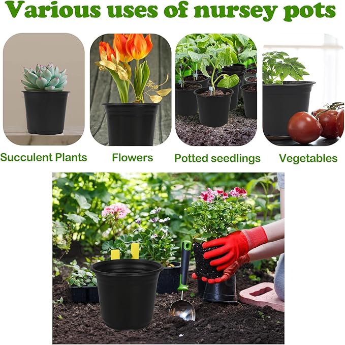 100 Packs Nursery Pots,3 Inches Plastic Nursery Pots for Plants with Drainage Holes, Seed Starting Garden Pots of Flower Plant Container for Succulents, Cuttings, Transplanting (100, 3 Inch)