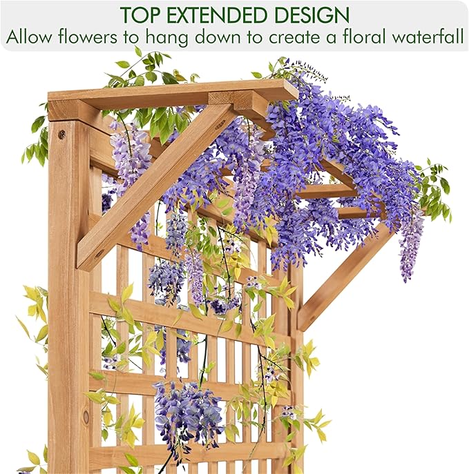 Yaheetech 72" H Garden Planter with Trellis for Vine Climbing Horticultural Plants, Yard Box Outdoor w/Drainage Holes, Garden Planter Bed for Flowers Herbs, Light Brown