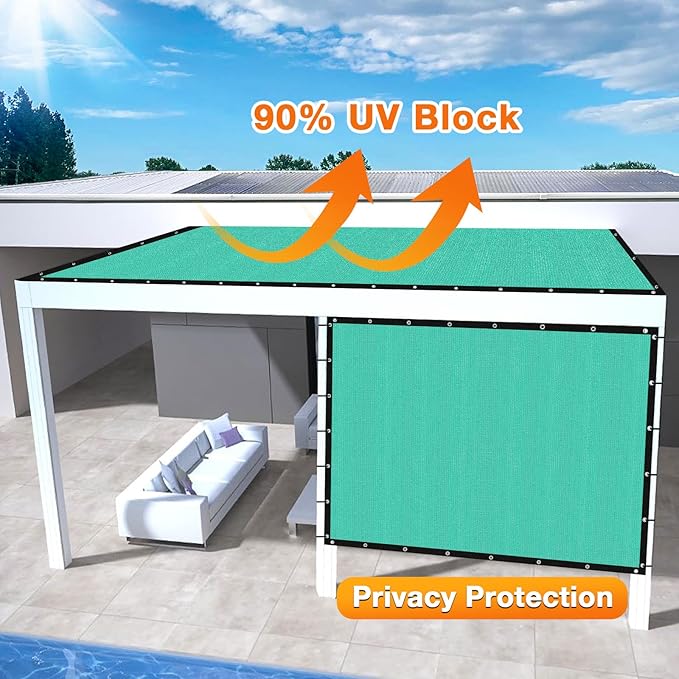Artpuch Outdoor Pergola Shade Cover 10' X 24' Sun Shade Cloth with Grommets, 90% UV Protection Canopy Patio Privacy Screen (Customized Available) GN107, Turquoise