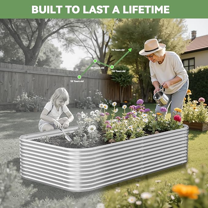 2 Pack Tall 8x3FT Raised Beds for Gardening, Corrugated Galvanized Steel Raised Garden Bed, Outdoor Metal Above Ground Garden Bed for Vegetables and Flowers