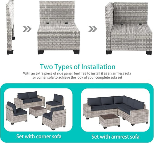 13-Piece Outdoor Patio Furniture Set with Rocking Swivel Chair, PE Wicker Rattan Sectional Sofa Patio Conversation Set with 55,000 BTU Fire Pit Table & Coffee Table, Dark Grey