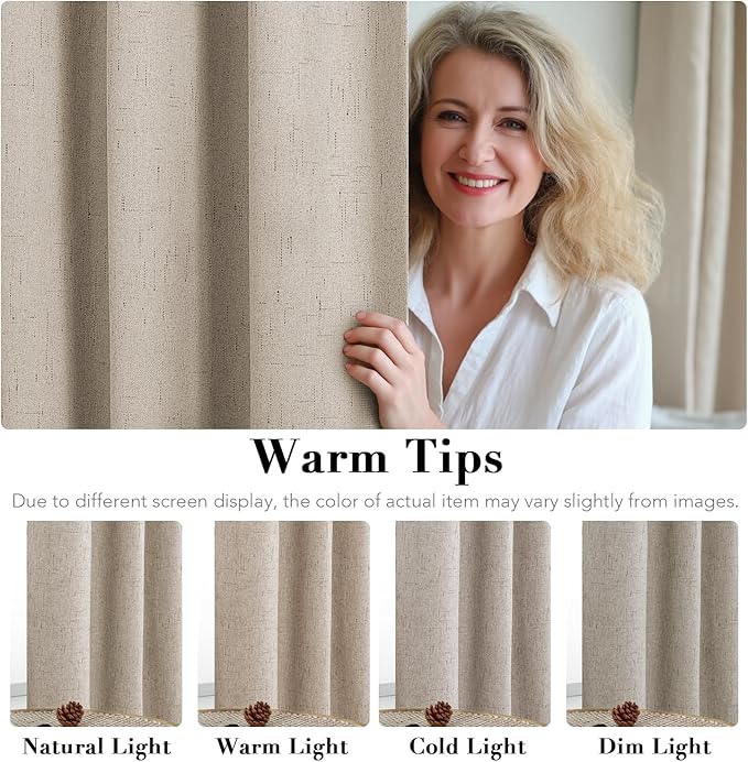 H.VERSAILTEX 100% Blackout Curtains for Bedroom Thermal Insulated Linen Textured Curtains Heat and Full Light Blocking Drapes Living Room Curtains 2 Panel Sets, 42x54 Inch, Cobblestone