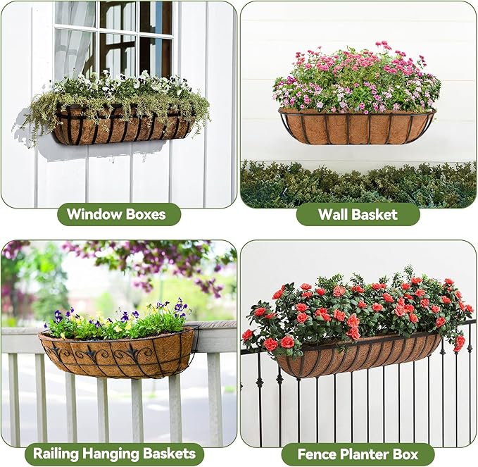 3Pcs Trough Coco Liner 24" Coco Coir Liners for Planters, Liners for Window Boxes Liners, Wall Basket Planters, Railing Hanging Baskets, Garden Planter Baskets