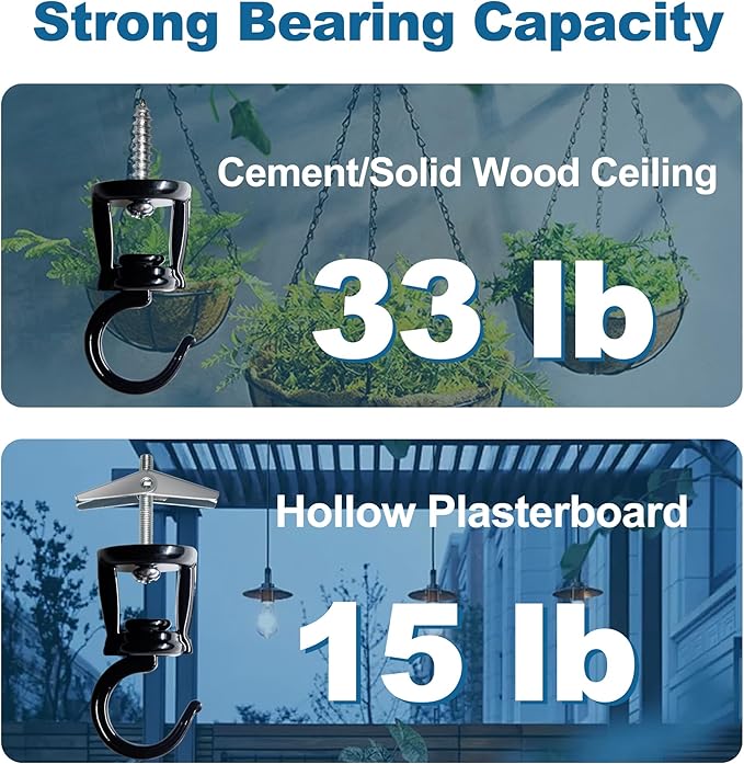 ONIKK Ceiling Hooks for Hanging Plants (6 PCS Black), Heavy Duty Metal Plant Hooks, Screw in Hooks for Hanging Birdfeeders, Lamps, Planters, Indoor Outdoor Wall Baskets Hooks up to 33 lbs