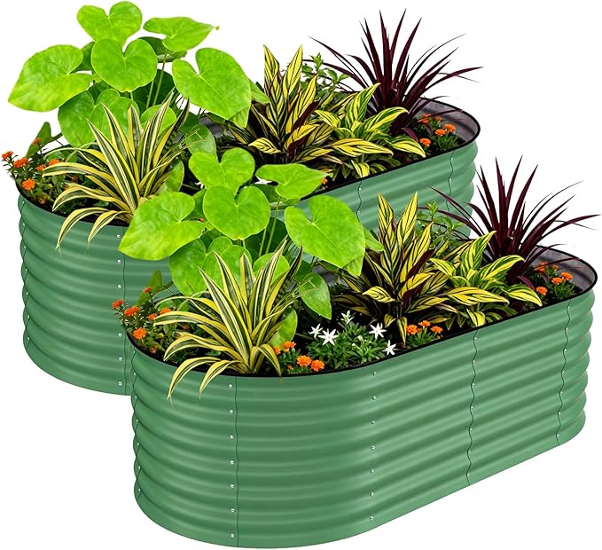 2 Pcs Raised Garden Beds Outdoor 10x4x1.5 ft - Galvanized Steel Planter Box for Vegetables, Flowers, Rust-Resistant Garden Box, Easy Assembly Raised Beds, Durable Planters for Outdoor Plants, Green