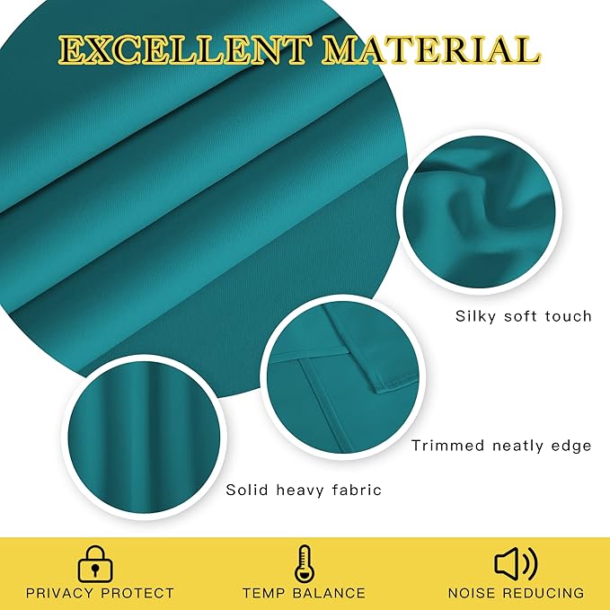 NICETOWN Blackout Doorway Curtain Drape 78 inch Long - Grommet Noise Reducing Thermal Insulated Solid Modern Window Treatments for Bedroom Closet (1 Panel, 52 x 78 Inch, Peacock Teal)