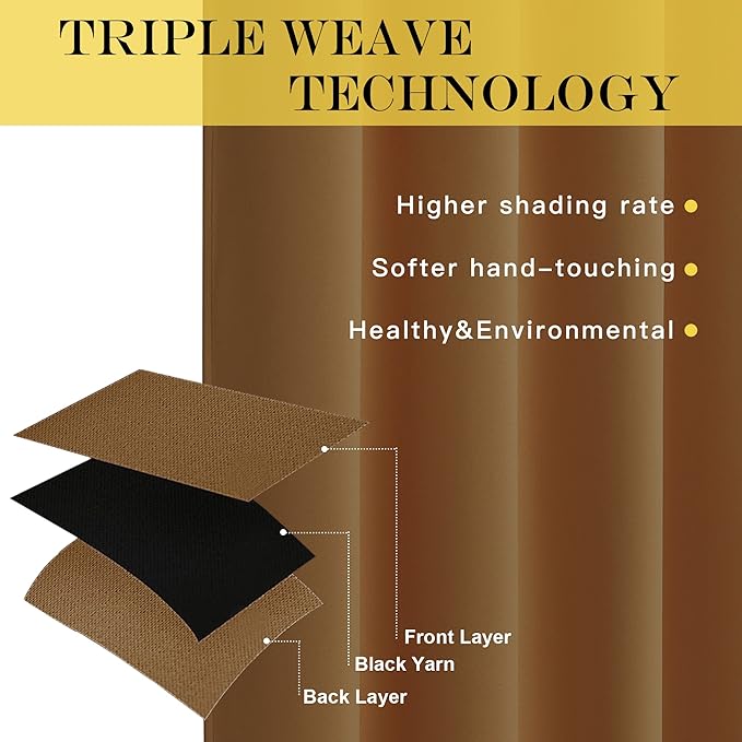 NICETOWN Blackout Window Curtain 90 inch Length - Room Darkening Thermal Insulated Grommet Large Window Treatment Light Blocking for Bedroom/Doorway (Gold Brown, 1 Panel, W52 x L90)