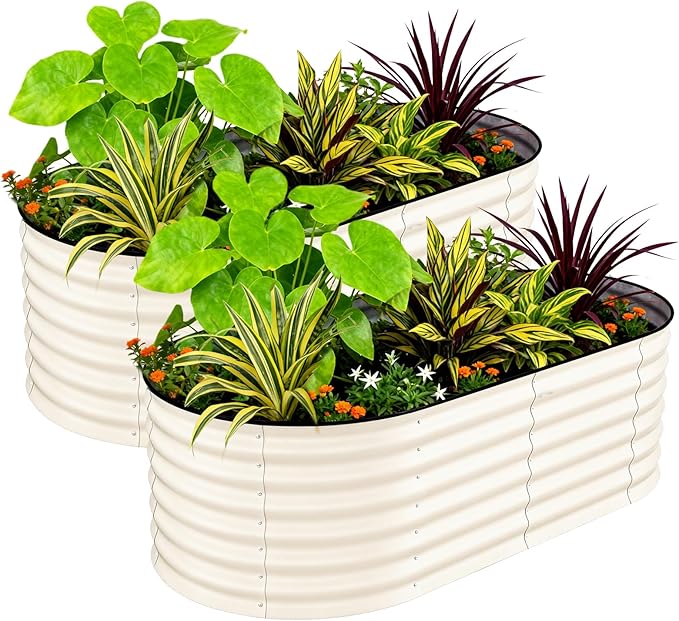 2 Pcs Raised Garden Beds Outdoor 8x2x1.5 ft - Galvanized Steel Planter Box for Vegetables, Flowers, Rust-Resistant Garden Box, Easy Assembly Raised Beds, Durable Planters for Outdoor Plants, Beige