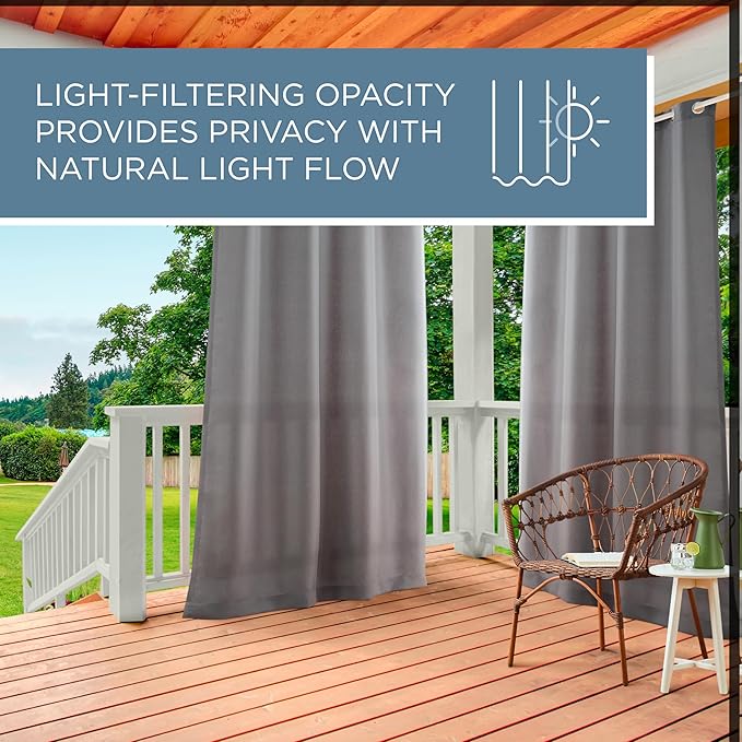Town & Country Basics Cabana Solid Heavyweight Indoor Outdoor Curtains, Light Filtering Opacity with Grommet Top, Water Repellent, 2-Pack Set, 54"x132", Taupe
