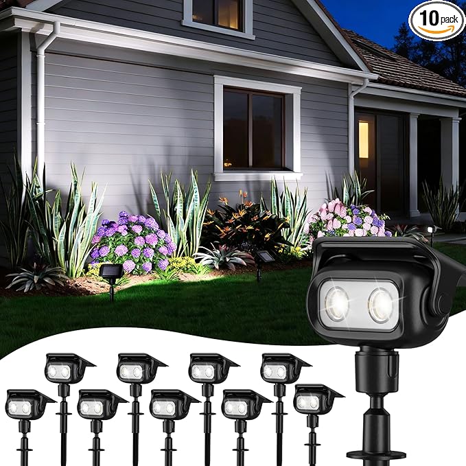 ROSHWEY Solar Landscape Spot Lights, Spotlights Outdoor Waterproof, with 2 Brightness Mode, Landscape Lighting Solar Lights for Garden, Yard, Pathway (Cool White, 10 Pack)