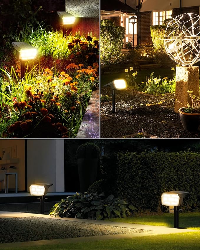 HIBOITEC Solar Spot Lights Outdoor Waterproof 59LED Landscape Lights Solar Powered Uplights Adjustable Brightness Dusk to Dawn for Outside Garden Yard Trees 6 Packs Warm White