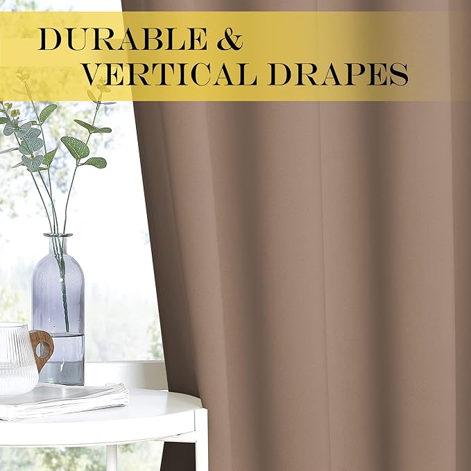 NICETOWN Room Darkening Short Curtain 54 inches Long for Living Room, Grommet Sound Reducing Thermal Insulated Curtains for Bedroom Nursery Window, 46W x 54L, 1 Piece, Cappuccino