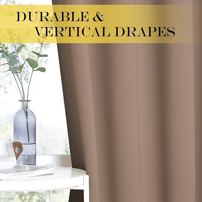 NICETOWN Blackout Curtains 63 inches Length - (Cappuccino Color) Thermal Insulated Room Darkening Drape for Villa/Apartment/Rental Room, 52 inches Wide by 63 inches Long, 1 Piece