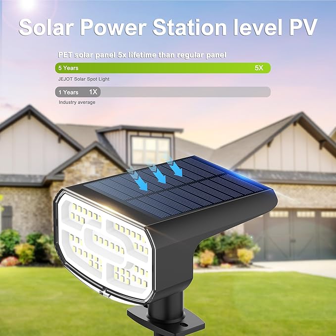 DAMINY Solar Spotlights Outdoor Waterproof IP65,2 CCT(Warm White & Cool White),4 Lighting Modes Solar spot Lights for Yard,Garden,Pathway,Landscape,Auto On/Off-2 Pack