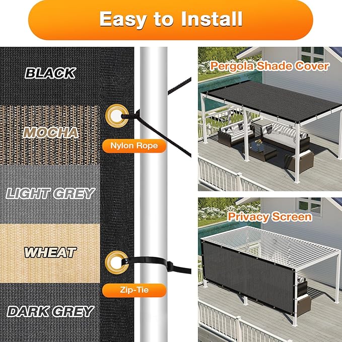 Artpuch Outdoor Pergola Shade Cover 7x17 FT Sun Shade Cloth with Grommets Dark Grey 90% UV Protection Canopy Patio Privacy Screen (Customized Available)