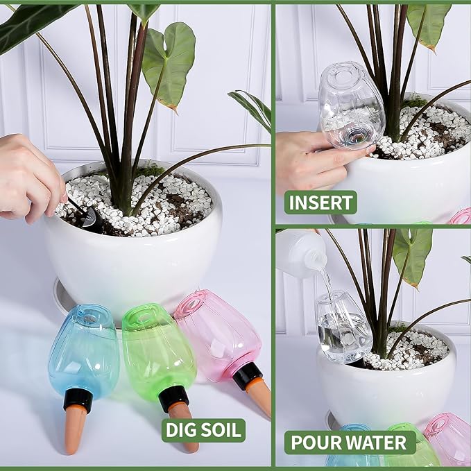 4 Pcs Plant Watering Globes Self Watering Planter Insert Plants Top Fill Water Device Plastic Water Bulbs Slow Release Terracotta for Plants, Blue