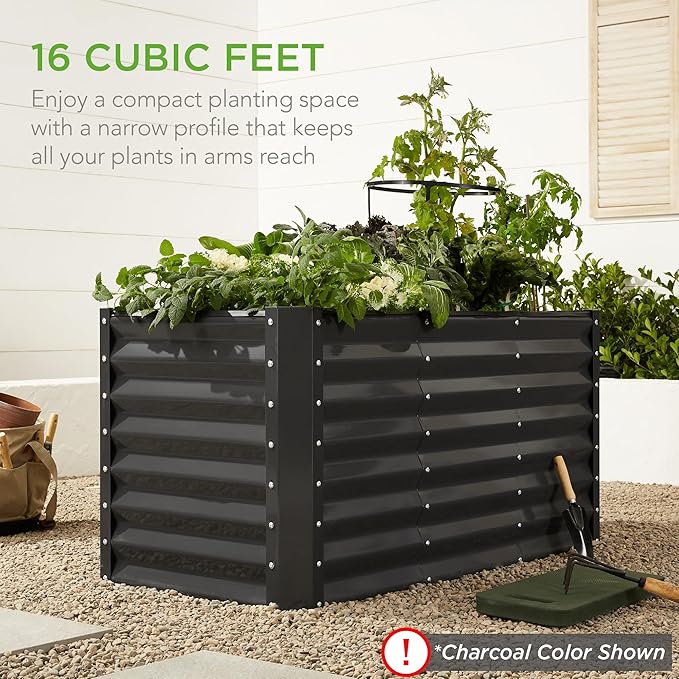 Best Choice Products 4x2x2ft Outdoor Metal Raised Garden Bed, Deep Root Box Planter for Vegetables, Flowers, Herbs, 119 Gallon Capacity, 100% Non Toxic Materials - Black