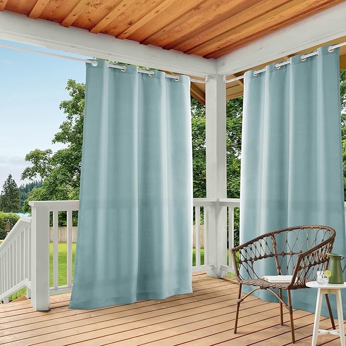 Town & Country Basics Cabana Solid Heavyweight Indoor Outdoor Curtains, Light Filtering Opacity with Grommet Top, Water Repellent, 2-Pack Set, 54"x96", Blue