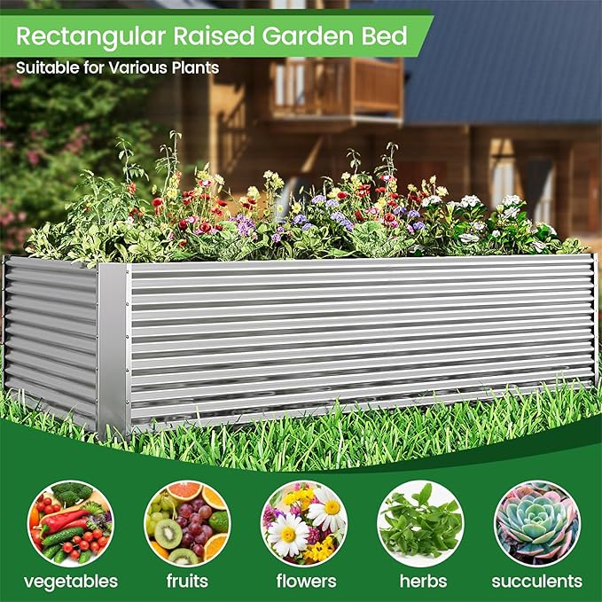 FRIZIONE 3pcs Tall 4x2x1.5ft Galvanized Raised Garden Bed Outdoor,Steel Garden Bed for Vegetables,Above Ground Garden Box for Flower,Metal Raised Beds for Gardening