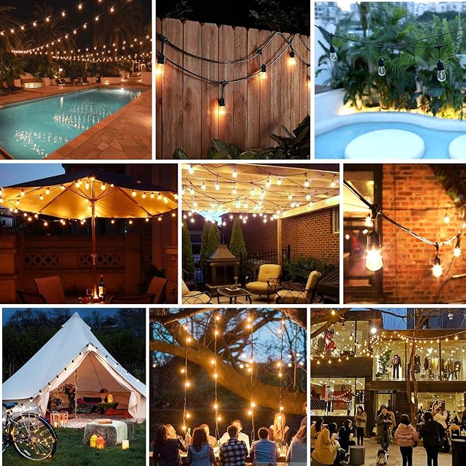 Lakumu Outdoor String Lights 96FT(48×2), Commercial Grade Heavy Duty Patio Lights with Dimmable S14 Shatterproof LED Bulbs, Linkable Waterproof Bistro Lights for Outside Deck Backyard Cafe Market