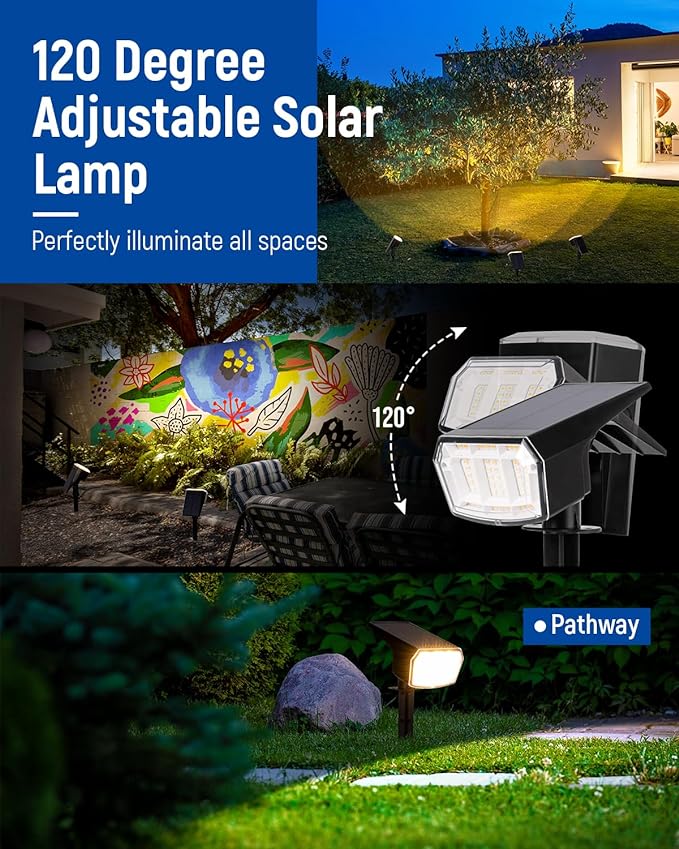 Solar Lights Outdoor Lighting IP65 Waterproof, 63LED Solar Spotlights, 3 Pack Solar Powered Lights for Outside, Outdoor, Yard, Landscape Light-Warm Light