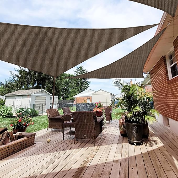 Patio Paradise 16' x 16' x 15'10" Sun Shade Sail Triangle Canopy, Permeable Shade Cloth Fabric Sunlight Block Patio Cover HDPE Deck Awning for Outdoor Backyard Pergolas Roof Shading, Brown