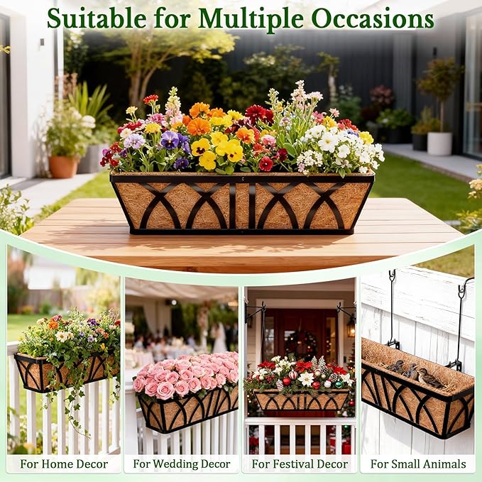 Halatool 2 Pack 48 Inch Window Box Liners Pre-Formed Coconut Fiber Planter Liner 100% Natural Coco Fiber Liners for Planters Hanging Basket Balcony Railing and Porch