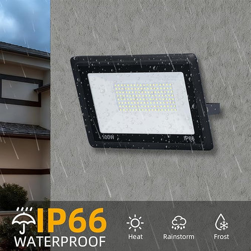 100W LED Flood Lights Outdoor, 2pack 10000lm Bright Led Work Light with Plug, 6500k Daylight White Outdoor LED Lights, IP66 Waterproof Patio Lighting