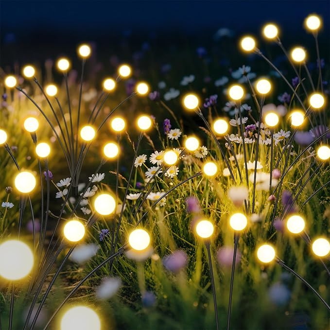 Solar Lights Outdoor-8Pack 64LEDs Solar Garden Firefly Lights Outside,Solar Powered Light Outdoor and Garden Decorative IP65 Waterproof,Yard Patio Pathway Decor,Gardening Gifts for Women,Warm White