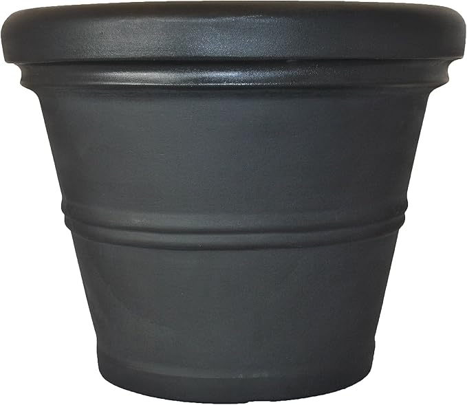 Tusco Products RR20BK Classic Rolled Rim Garden Planter, 20", Black
