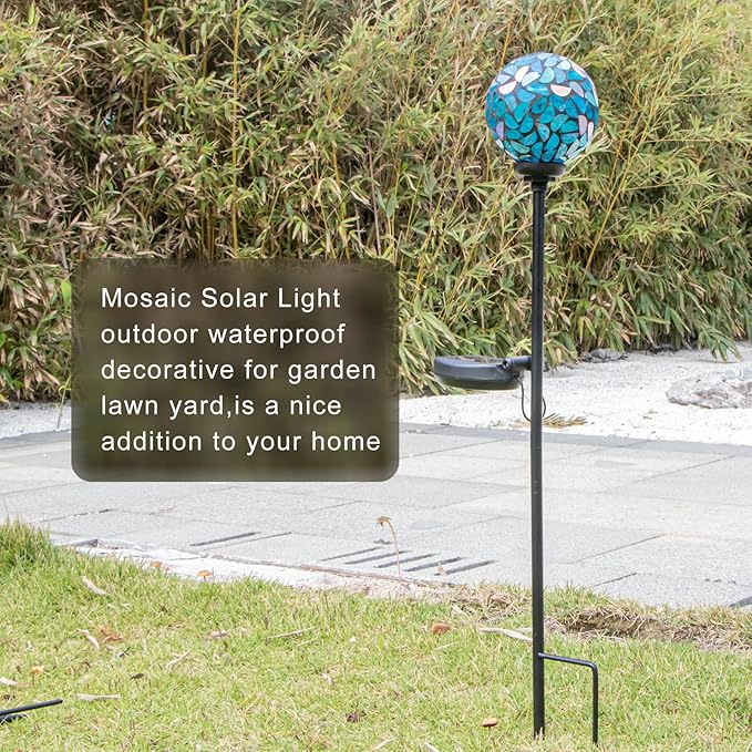 VCUTEKA Solar Lights Outdoor Decorative - Mosaic Solar Garden Light Waterpoof LED Pathway Stake Light for Landscape Lawn Patio Yard Decoration, Blue 1 Pack