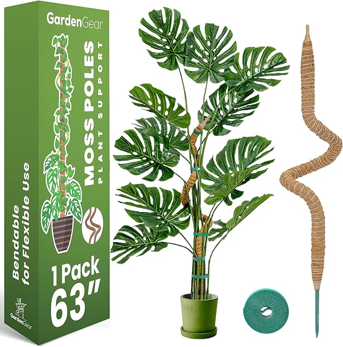 63 Inch Bendable Moss Pole Monstera Plant Support for Climbing Indoor Plants - Stakes for Potted Climbers - Tall Sticks Indoor Trellis for Houseplants - Accessories for Monstera Pot