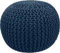 COTTON CRAFT - Hand Knitted Cable Style Dori Pouf - Blue - Floor Ottoman - Cotton Braid Cord - Handmade & Hand Stitched - Truly one of a Kind Seating - 20 Dia x 14 High