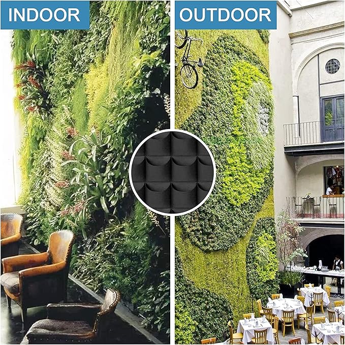 72 Pockets Hanging Planter Bags, Hanging Vertical Wall Mounted Plant Planting Grow Bags, Herb Garden Planter Outdoor Indoor Growing Bag, Gardening Vertical Greening Flower Container(1m×1m, Black)