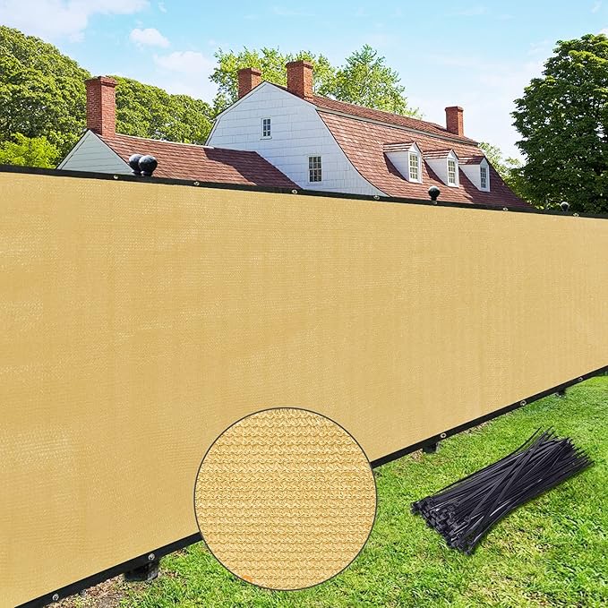 UPGRADE Privacy Fence Screen 5'x45' Sand Outdoor 90% Visibility Blockage 170 GSM Mesh Shade Cover Panels for Backyard,Balcony,Home Decoration with Zip Ties,Customized Avaliable